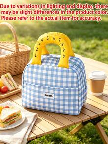 6/1pc Plaid/Solid Color Digital Print Handle Lunch Bag, Zipper Sealed Insulated Leak-Proof Portable Lunch Box, Suitable For School, Office, Picnic, Travel, Daily Use, All Seasons, Back To School Gift - Multicolor - View 14