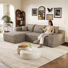 241cm Cloud-Pattern Sofa, Modern Minimalist Upholstered Couch - Camel - View 5