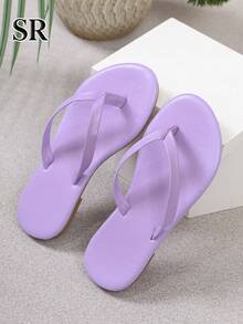 1 Pair Purple Flip Flops For Kids, Fashionable Minimalist Casual Sandals, Beach Holiday Shoes For Children - Purple - View 3