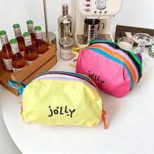 Tas Kosmetik Multilayer Blok Warna Bordir Kustom dengan Pegangan, Kantong Penyimpanan Perlengkapan Mandi Perjalanan Warna Kontras Portabel, Tas Organizer Makeup - MultiWarna - View 7