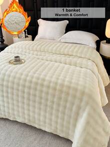1pc Solid Color Bubble Fleece Blanket - Ultra Soft & Skin-Friendly, Perfect For Living Room, Bedroom, Office, Study, Guest Room, Sofa And Car Use - Textured Design, Machine Washable, Comfortable All Season - Bubble Cream - View 9