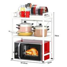 Rejilla extensible de 3 niveles para horno microondas de cocina color negro, organizador multifuncional para electrodomésticos, platos, especias y utensilios, diseño ajustable que aprovecha el espacio vertical de la encimera, estructura resistente y estable, ideal para cocinas pequeñas, fácil de montar y limpiar, - Blanco - Ver 2