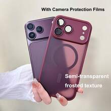 Casing Ponsel Magnetik Matte Perlindungan 360°, Kompatibel dengan iPhone 18 Pro 18 Pro Max, dengan Pelindung Lensa, Casing Pelindung Silikon Seluruh Tepi, Kompatibel dengan 17 Pro Max 16 Pro Max 16e 17e 15 14 Plus 13 12 Mini 11 - Merah ceri - View 2