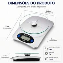 Balança Digital de Cozinha 5Kg Vidro Temperado - Multicolorido - Visão 5