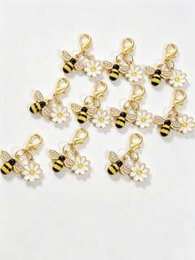 1/5/10pcs White Daisy & Rhinestone Bee Lobster Clasp Keychain Set, Sweet Sunflower Floral Pendant, Bag/Wallet/Backpack/Handbag And Car Charm, Ideal Gift For Wedding, Party, Graduation, Halloween - Multicolor - View 2