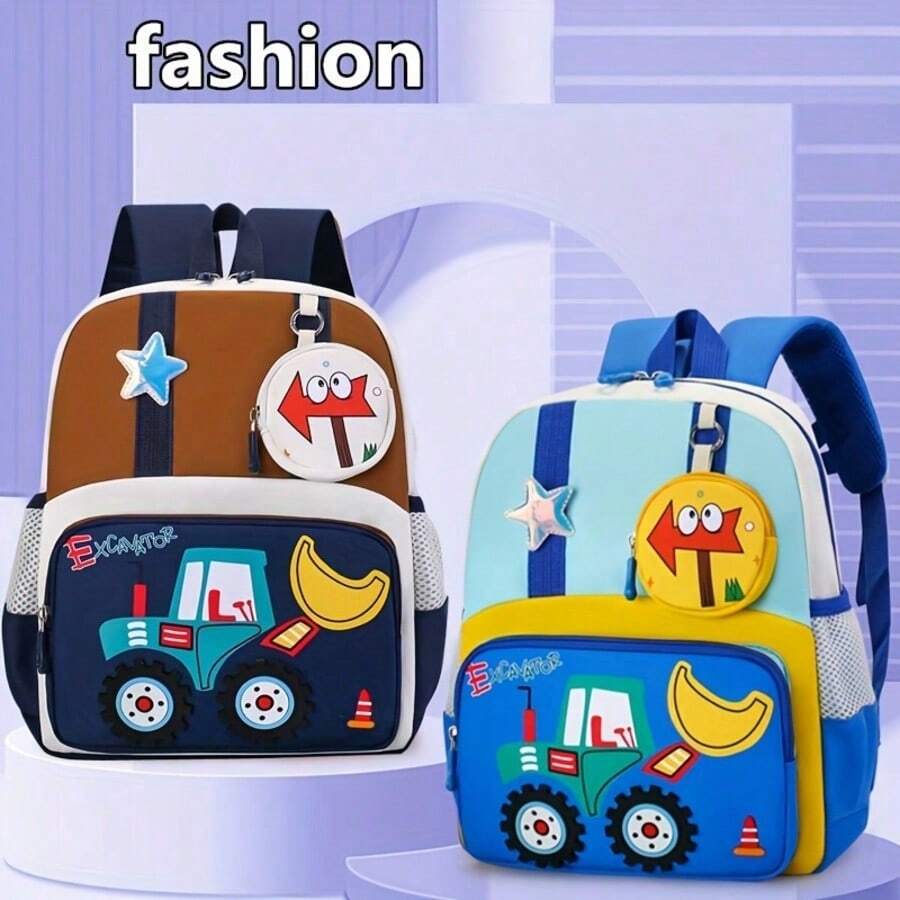 Cute Tractor Backpack For Boys, Kids Kindergarten School Bag, Lightweight Cartoon Backpack, Preschool Daypack For Daily Use & Outdoor Travel
