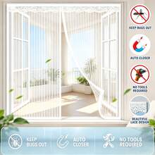 Malla magnética anti-mosquitos, mosquitera de ventana, malla de fibra de poliéster de alta densidad, puerta y ventana con cierre magnético para evitar la entrada de mosquitos y moscas, con y clavos - Blanco - Blanco - Ver 2