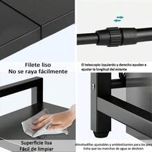 Rejilla extensible de 3 niveles para horno microondas de cocina color negro, organizador multifuncional para electrodomésticos, platos, especias y utensilios, diseño ajustable que aprovecha el espacio vertical de la encimera, estructura resistente y estable, ideal para cocinas pequeñas, fácil de montar y limpiar, - Negro - Ver 5