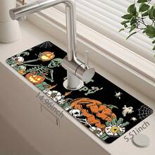 1pc Halloween Pumpkin Skull Pattern Rubber Faucet Splash Guard, Bathroom Faucet Splash Guard, Mud Guard, Moisture-Proof Anti-Slip Faucet Pad, Kitchen Countertop Accessory. Protect Your Kitchen Countertop. - Multicolor - View 14