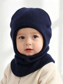 1pc Infant/Toddler Solid Color Cute Knit Hat, Suitable For Autumn/Winter, Warm And Casual, Balaclava Hat For Outdoor & Daily Use - 1PC - View 5