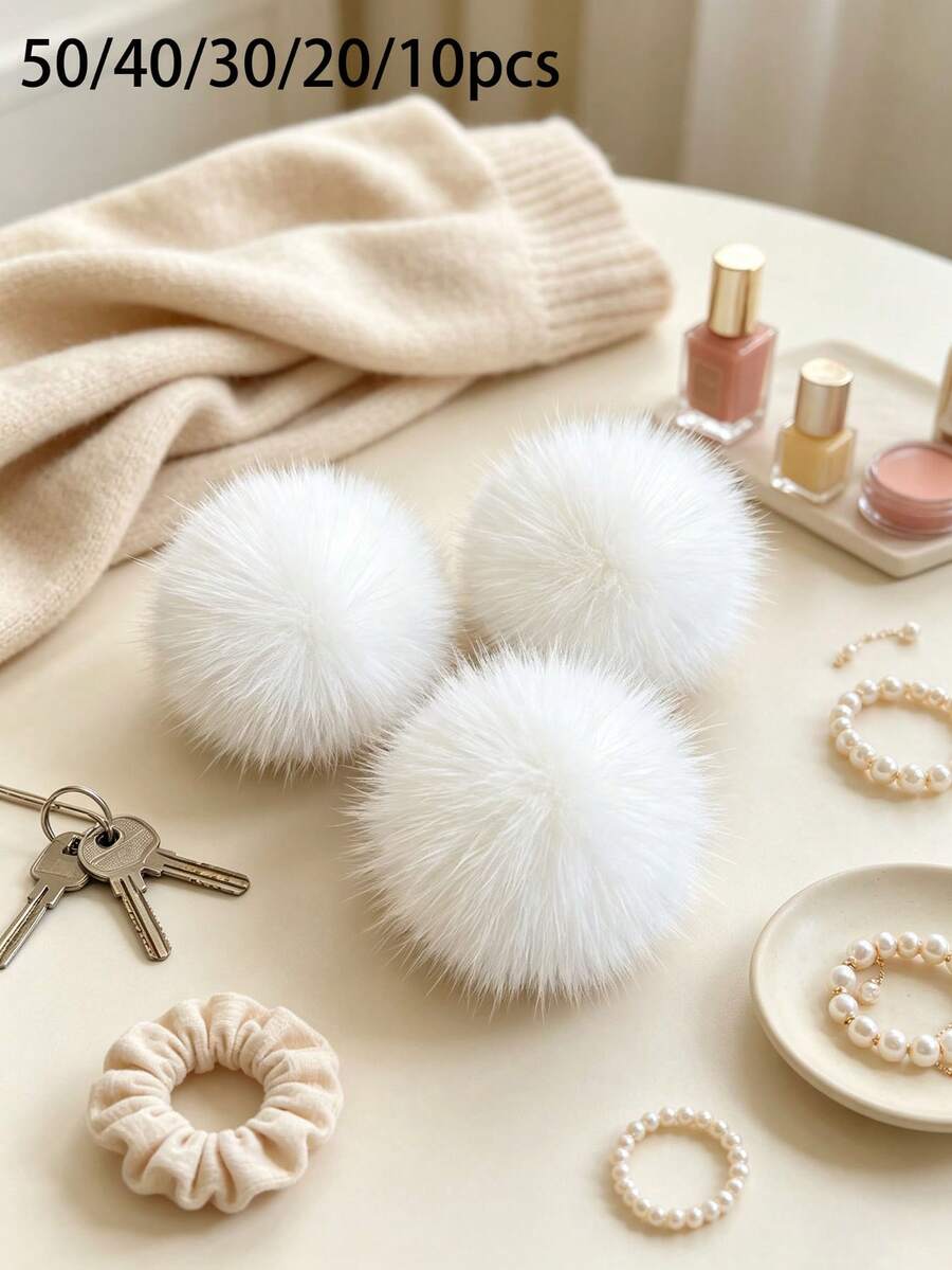 50/40/30/20/10pcs White Fluffy Round Decorative Pieces, Suitable For Handmade Projects, Headpiece Decoration And Clothing Embellishment, Pre-Cut - Multicolor - View 1