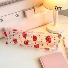 1 hộp bút PVC trong suốt họa tiết dâu tây và anh đào, phù hợp cho văn phòng và học tập, có cửa sổ họa tiết anh đào dâu tây dễ thương, hộp đựng văn phòng phẩm di động - Nhiều mẫu - Xem 8