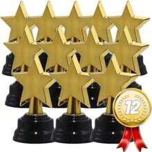 Five-Point Star Plastic Gold Trophy, Shiny Gold-Plated Five-Point Star Design With Black Stable Base, High-Quality Texture For Award Ceremony Commemoration, Suitable For Football Matches, Sports Events, Corporate Recognition, Graduation Ceremonies, Annual Party Competition Prizes And Props - Multicolor - View 6