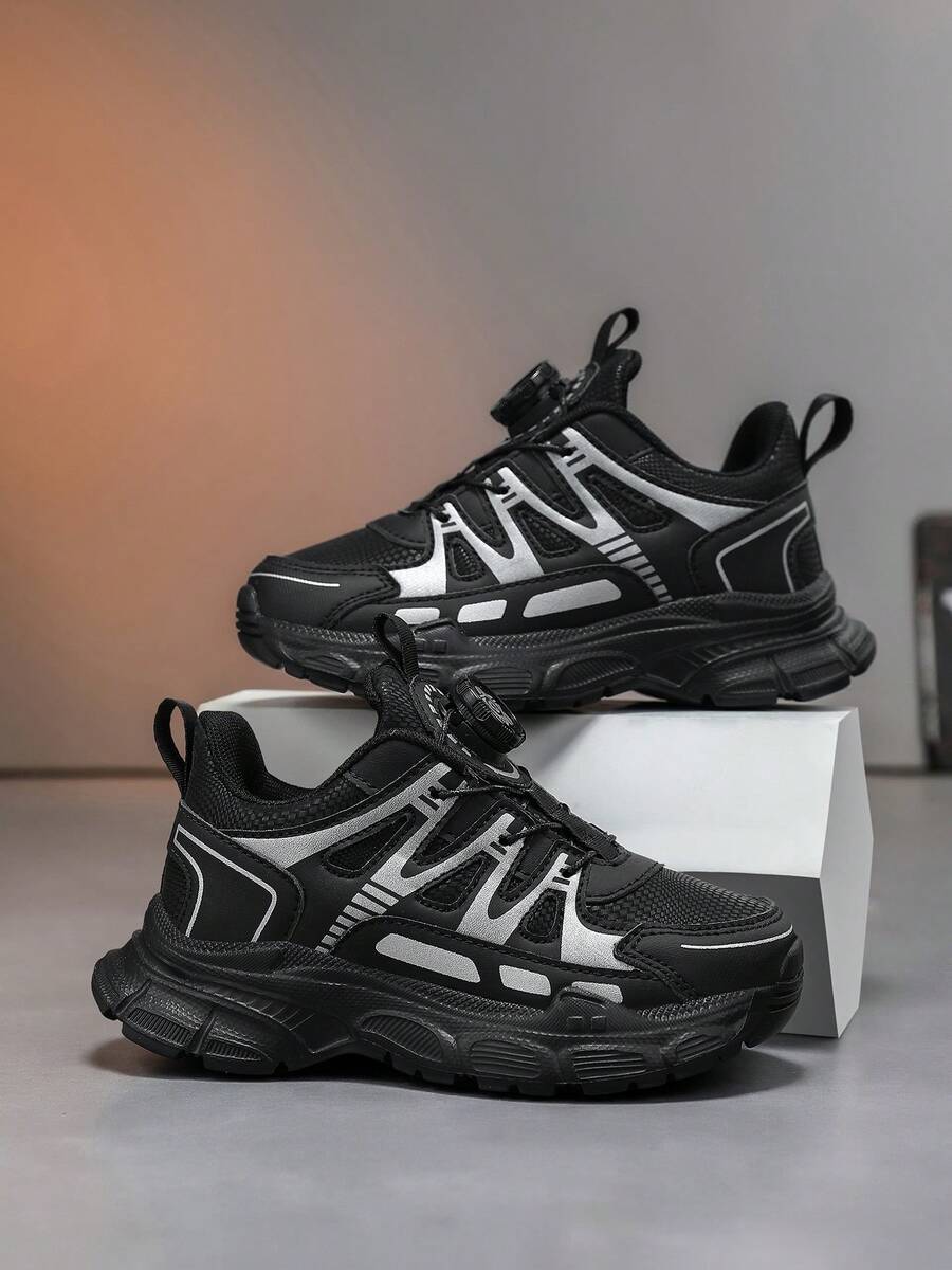 Spring & Autumn Rotary Quick Lock Kids Sneakers, Reflective Thick Sole Anti-Slip Boys Girls Fashion Chunky Running Shoes - Multicolor - View 1