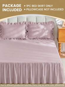 1pc Gray Rose Bed Skirt Bed Cover Bed Sheet, Cozy Bedroom Decor Home Textile, Ruffle Edge With Elastic Corner Straps, Soft Breathable Comfortable, Suitable For Twin/Full/Queen/King Bed, All Season Use, Machine Washable, Mattress Protector - Red Bean Paste Color - View 3