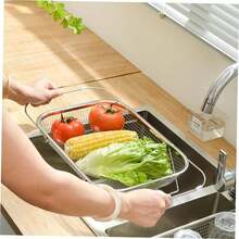 Rectangular Fruit And Vegetable Washing Basket Stainless Steel Draining Basket Sink Strainer For Kitchen Versatile Reusable Food Strainer For Washing Fruits Vegetables And Pasta Space-Saving Design - View 3