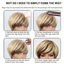 Fashion Layered Short Pixie Cut Human Hair Wig For Women With Bangs, 100% Human Hair, Gradient Brown To Blonde, Fully Machine Woven Elastic Mesh Cap, Ready To Wear For Holiday, Party And Daily Use - S4/27 - View 9