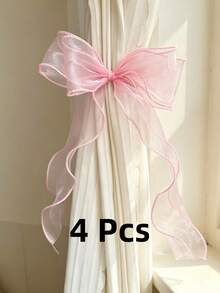 1/4 Pack French Style Bow Curtain Tiebacks, Sheer Satin Ribbon Curtain Tiebacks, Multi-Color No-Drill Curtain Tiebacks, Suitable For Semi-Sheer And Regular Curtains, For Bedroom, Living Room, Romantic Home Decor - Multicolor - View 17
