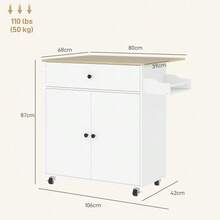 Kitchen Island, Kitchen Cart On Wheels With Drop-Leaf Countertop, Drawer, Kitchen Trolley With Shelf, Towel Bar, Spice Rack, White Kitchen Cart - 白色 - 查看 3