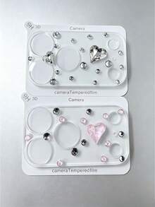 NNBILI 3D Bling Rhinestone Heart Camera Lens Protector, Compatible With IPhone 18 Pro/18 Pro Max/17 Pro/17 Pro Max, Glitter Diamond Camera Cover Film, Cute Women Phone Lens Decoration Sticker Pink - Pink - View 3