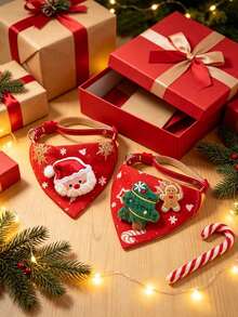 1pc Fabric Pet Triangle Bandana, 3D Embroidered Santa Claus & Christmas Tree Pattern, Adjustable Pet Collar Scarf, Pet Neck Accessory, Suitable For Christmas Party, Holiday Photos, Daily Pet Wear & Pet Gift - Multicolor - View 8