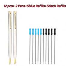 Set Pulpen Ballpoint Stainless Steel Premium 12 Buah | 2 Buah Pulpen Tanda Tangan Logam untuk Bisnis + 5 Isi Ulang Tinta Hitam + 5 Isi Ulang Tinta Biru | Menulis Lancar Tanpa Gangguan Tinta | Pulpen Hadiah Kantor Mewah | Cocok untuk Penandatanganan Bisnis, Catatan Rapat, Penandatanganan Kontrak - Set - View 8