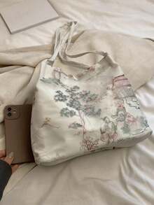 Nicekee Landscape Embroidered Shoulder Bag, Paired With Dynamic Tassel Hanging Accessories, Gentle And Elegant, Suitable For Shopping, Daily Commuting - Multicolor - View 10