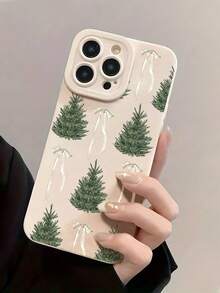 Fashionable Cute Christmas Tree Bow Design Phone Case Compatible With IPhone18/18Pro/18ProMax/17/17Pro/17ProMax/16/16Pro/16ProMax/15/14/13/12/11 Camera Protection, Phone Case Protection, Gift, Phone Case With Plants, Skiing Phone, Coconut Tree Pattern, Christmas Gift - Beige - View 4