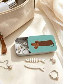 Mini Jewelry Storage Box With Fishbone Divider, Snap Closure Portable Jewelry Box, Inverted Dachshund Metal Matchbox, Easy To Carry Vintage Design, Multi-Functional Decorative Storage Box, Partitioned Storage For Earrings, Rings, Necklaces, Suitable For Commuting, Short Trips, Dorm Desk, Vanity Organization, Ideal For Delicate Girls, Students, Jewelry Lovers - Multicolor - View 3
