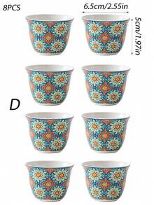 Bohemian Floral Ceramic Tea Cups, 4/8 PCS Porcelain Small Teacups, Vintage Drinkware For Ramadan, Eid Al‑Fitr, Home Party Daily Use - Multicolor - View 16