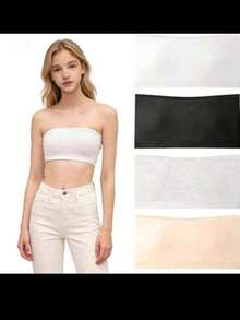 4pcs Women's Anti-Slip Bandeau, One-Piece Seamless Anti-Exposure Bra, High Elasticity Bottom Band Strapless Breathable Underwear, Faux Collar - Multicolor - View 6