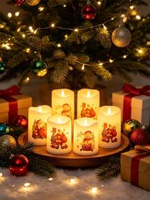6pcs Christmas Flameless Flickering LED Candles,Santa Claus Snowman Timer Tea Light,Flameless Flickering Battery Powered For Xmas Indoor Home Decor,Christmas Tree Decor,Xmas Table Decor,Xmas Eve Family Dinner Table Setting,Living Room Fireplace Decor - Multi-color-g - View 8