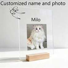 Customized Acrylic Photo Frame For Couples - Personalized Name And Photo Desktop Plaque With Wooden Base, Romantic Gift For Friends, Personalized Acrylic Photo Plaque With Wooden Stand, Customized Name And Photo Desktop Decor, Perfect Gift For Couples And Families - Multicolor - View 5