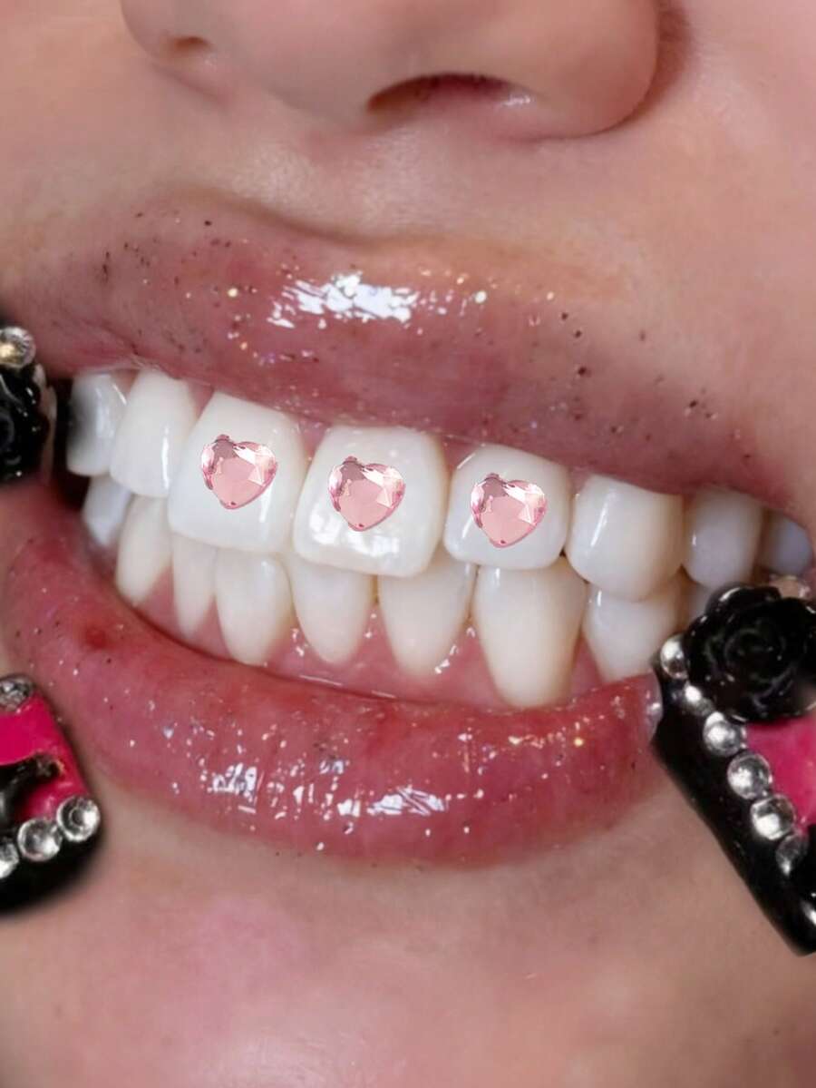 1pc Fresh Sweet Heart Geometric Rhinestone - Pink - View 1