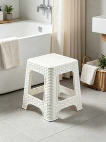 Imitation Rattan Plastic Step Stool, Anti-Slip Hollow Square Seat Stool, Sturdy Stackable Small Bench For Bathroom, Bedroom, Entrance Shoe Changing, Kitchen Storage, Kids Adults Household Daily Use Stool - Multicolor - View 9