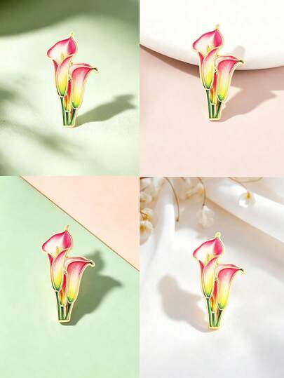 1pc Gradient Pink Calla Lily Brooch, Elegant Dual-Color Floral Bouquet Design, Suitable For Suit, Cheongsam, Dress, Enhances Outfit Texture, Daily Wear, Artistic Style, Exquisite Decorative Pin For Gifting