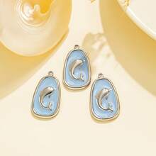 10pcs/Pack 304 Stainless Steel Ocean Style Light Blue Oil Drop Rose Dolphin Rectangular Pendant Valentine's Day Gift Beading Accessory - Gold; Steel - View 5