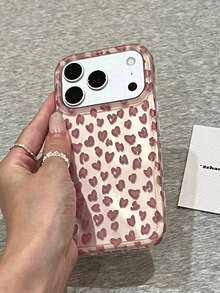 1pc Pink Semi-Transparent Phone Case All Over Cute Pink Heart Print Frosted Silver Bottom INS Sweet Style Soft Shockproof Phone Cover Compatible With IPhone 11 12 13 14 15 16 17 Pro Max - Multicolor - View 2