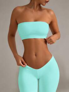 XLLAIS Women's Sexy Strapless Short Basic Tank Top, Fashion Solid Color Elastic Slim Fit White Tube Top, Suitable For All Seasons Summer - Mint Blue - View 3