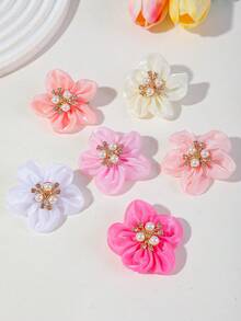10pcs Women Pink Random Shiny Rhinestone 3D Solid Color Flower Hair Clips Pearl Cute Princess Side Hair Clips Versatile Bangs Clips 3D Hair Clips Alligator Hair Clips Side Clips Girls Hair Accessories Daily Use - Multicolor - View 8