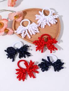 6pcs Halloween Curly Ribbon Bow Hair Ties, Solid Color Decorative Hair Accessories For Girls, Flower Girls, Daily Wear And Party - Multicolor - View 2