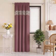 FLYINGCURTAINS Modern Plaid Patchwork Thermal Sunscreen Curtain With Window Rod Bag Style Light Translucent Privacy Window Screen, Farmhouse Style Home Decor Curtain - Lilac Purple - View 9