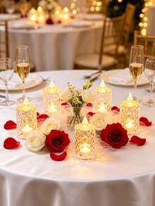 24pcs LED Electronic Candle Lights With Rose Pattern Halo Projection - Flameless, Battery Operated Mini Candles For Wedding, Valentine's Day, Halloween, Christmas And Cozy Home Decor, Wedding Atmosphere Lighting | Decorative LED Lights | Textured Surface Lights - Candle Light - View 3