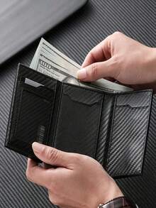 3/1pc Men's Carbon Fiber PU Pop‑Up Wallet, Zipper Coin Pocket Trifold Purse, Multi‑Card Slots Slim Purse For Business Daily Use - Multicolor - View 8