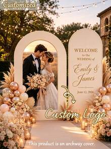 Custom Photo & Text Arch Decor, Personalized Wedding & Birthday Backdrop, Double-Sided Elastic Cover DIY Arch Wall Panel, Stretchable Wrinkle-Resistant Polyester Fabric, Party Decoration - Multicolor - View 5