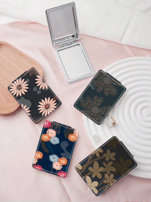 1PC British Country Series Portable Vanity Mirror, Foldable Lightweight Ultra-Thin Convenient Hand Mirror, PU Leather, Suitable For Multiple Scenarios And All People, Rectangular Mirror, Pocket Mirror, Fresh Floral Daisy Pattern Design, Exquisite And Delicate, Easy To Carry, Handheld Makeup Mirror, 180° Flip Cover, Multi-Functional Mini Mirror, Compact Mirror, Mirrors, Daily, Holiday, Birthday