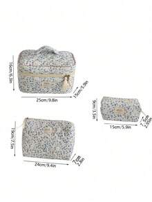 1pc/3pcs Light Blue Quilted Makeup Bag Set With Floral Pattern, Suitable For Travel; Zippered Storage Bag With Rope Texture Design For Organizing Cosmetics; Mini Pen Case With Fresh Soft Floral Pattern Design, Specially Designed For Girls, Suitable For Daily Makeup, Skincare, Travel And Stationery Storage - Multicolor - View 9