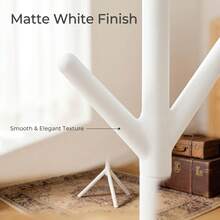 White Floor Standing Coat Rack, Entryway Bedroom Hanging Clothes Rack, Tree-Shaped Multi-Hook Tripod Stable Design, No Assembly Required Minimalist Storage Rack - White - View 4