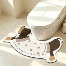 1pc Bathroom U-Shaped Rug, Cute Puppy Print Bath Mat, Artistic Contour Design, Toilet Front Decorative Carpet, Place At Shower Door, Easy-To-Clean Home Decor Rug, Enhances Home Experience. Soft Texture, Comfortable Foot Feel, Suitable For Bathroom, Sink Area, Entryway And More - Multicolor - View 1