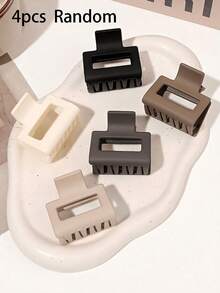 4/5pcs Coffee Brown Solid Color Matte 4cm Square Hair Claw High Ponytail Hair Clip - Multicolor - View 6